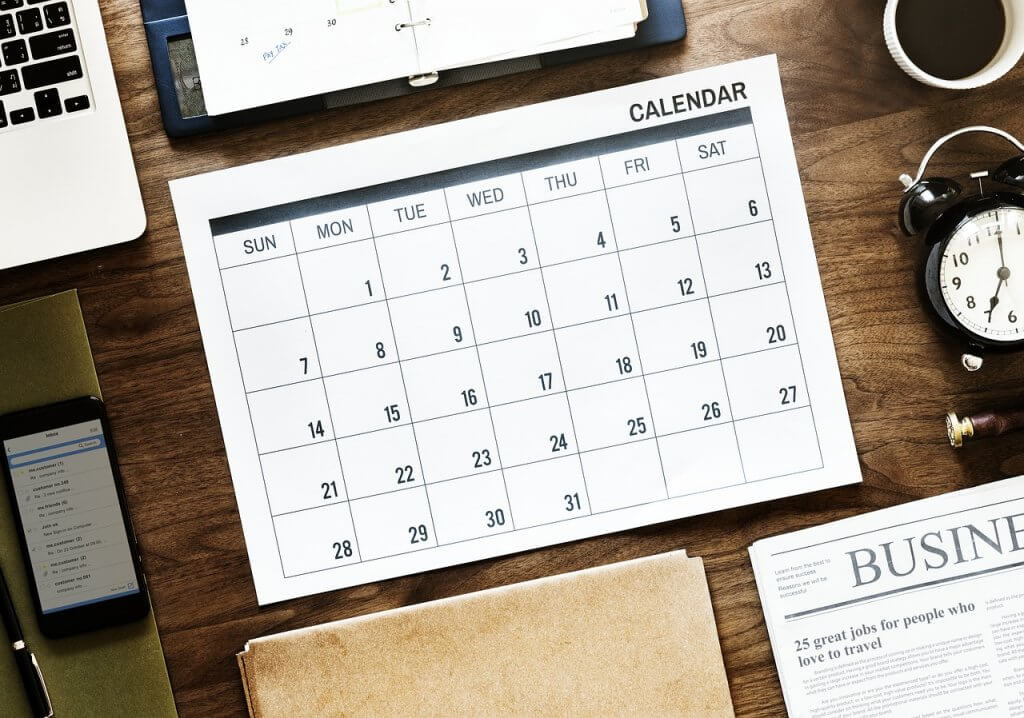 A calendar tells time with dates